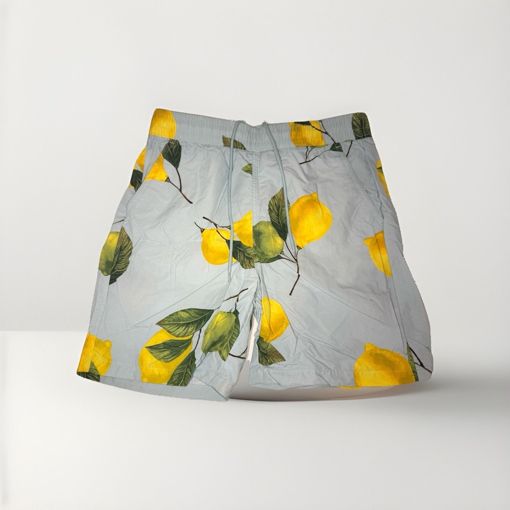ORIGINAL USE Mens SMALL Blue Lemon‎ Tree SWIM TRUNKS Pocket S Print SHORTS